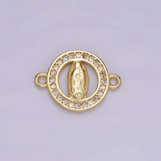 14K Gold Filled 12mm Mini Mary Lady Guadalupe Clear CZ Lined Open Round Connector | G722