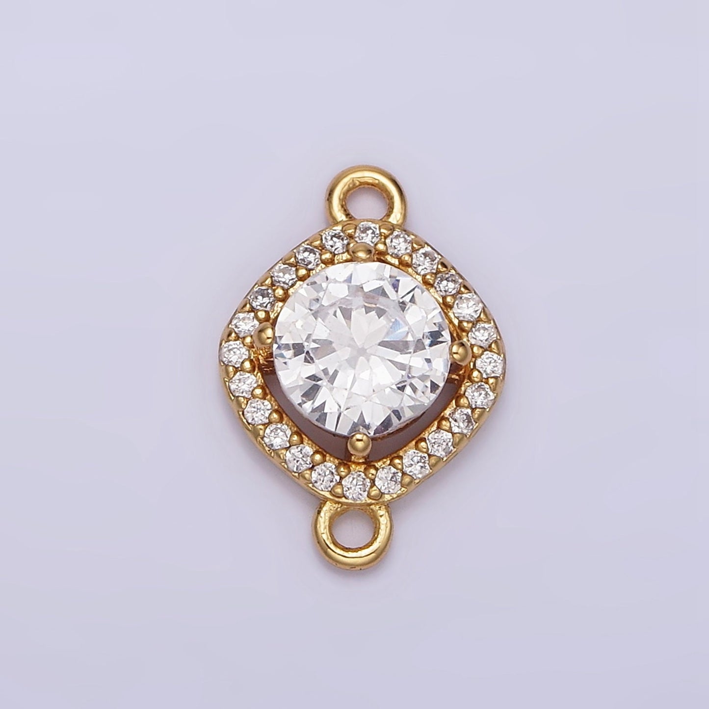 14K Gold Filled 10mm Clear Round CZ Rhombus Micro Paved Connector | G721
