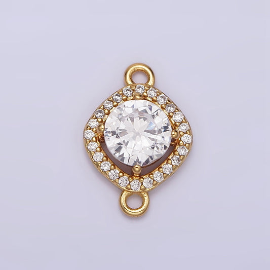 14K Gold Filled 10mm Clear Round CZ Rhombus Micro Paved Connector | G721