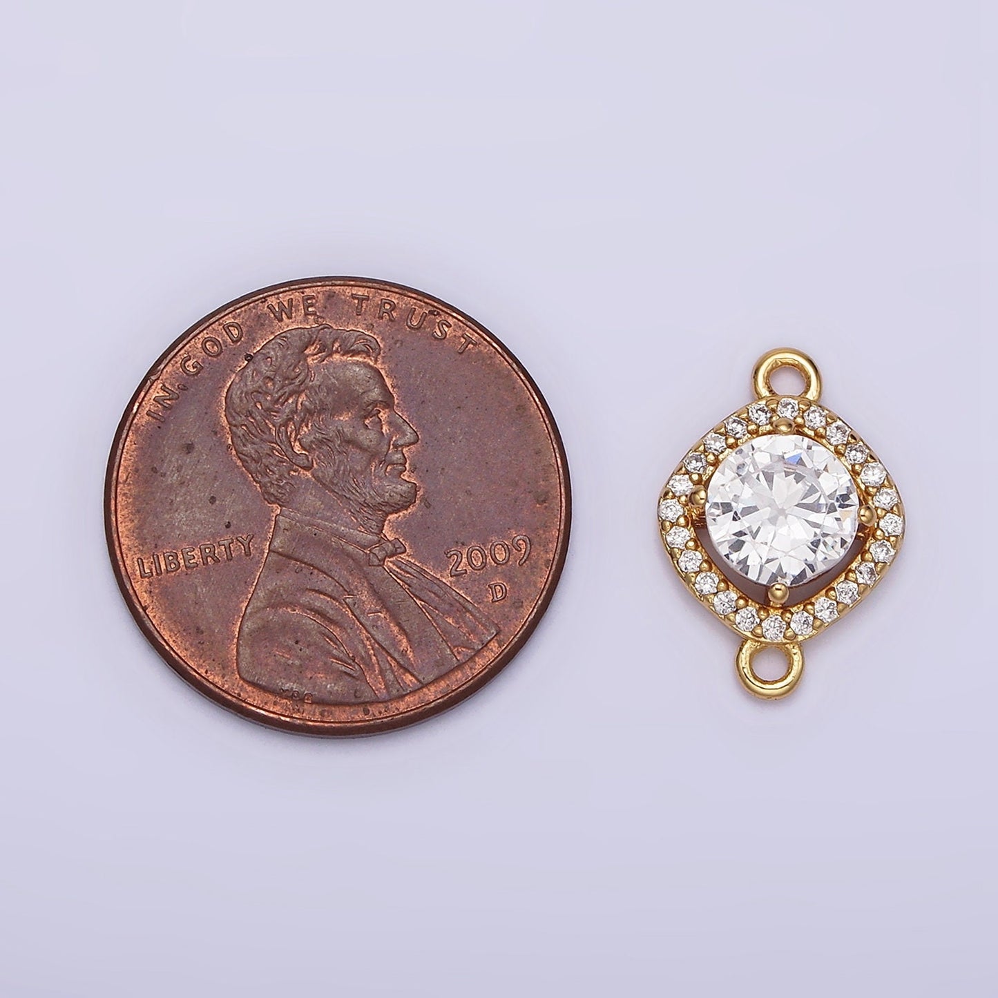 14K Gold Filled 10mm Clear Round CZ Rhombus Micro Paved Connector | G721