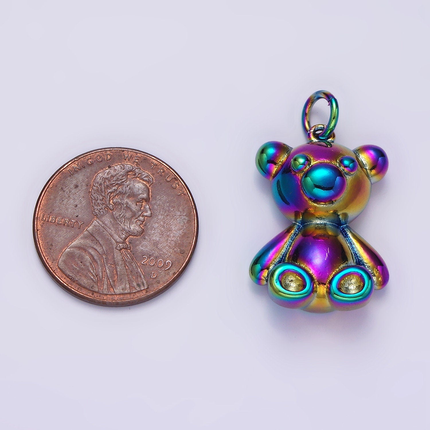 Stainless Steel 27mm Sitting Teddy Bear Animal Iridescent Rainbow Charm | P662