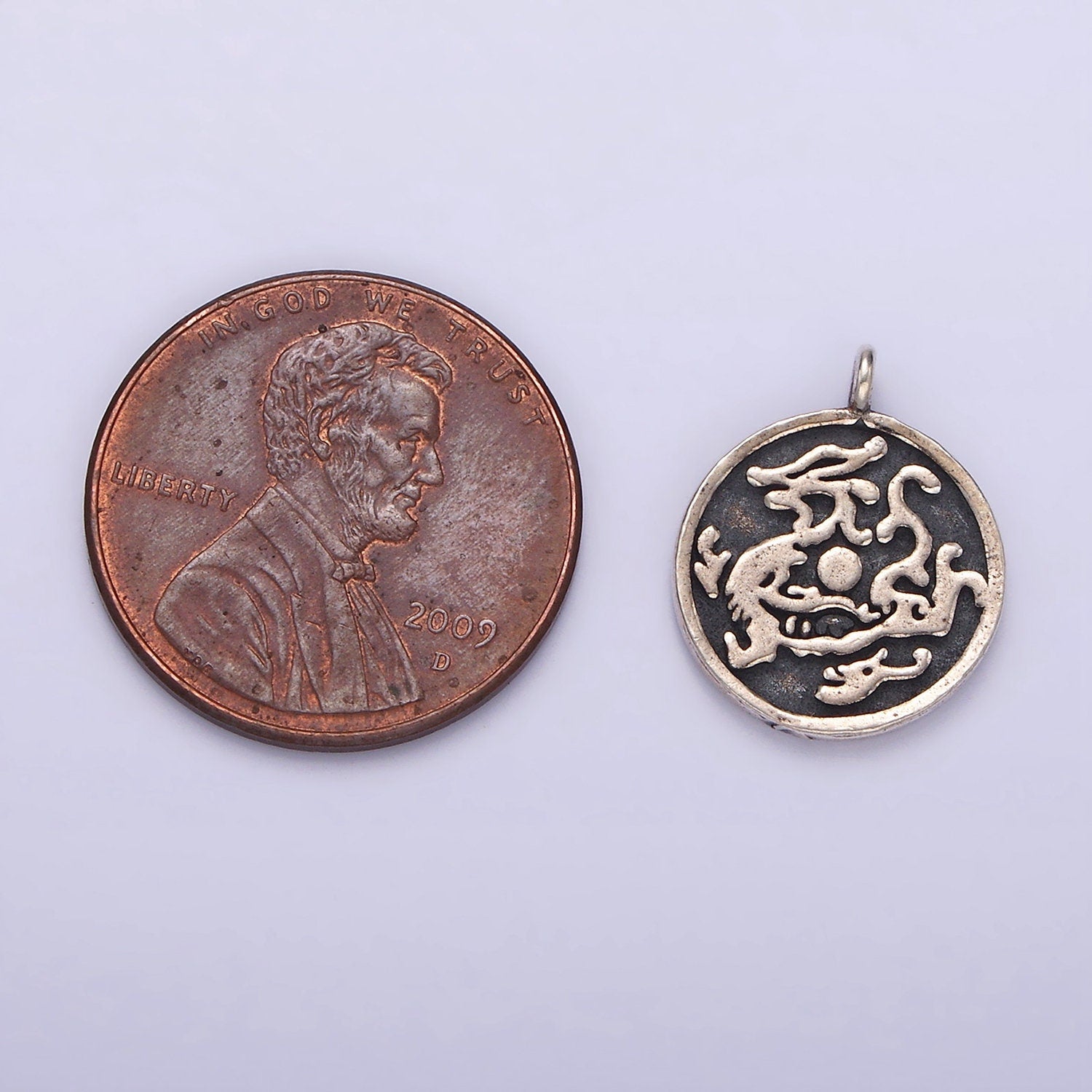 S925 Sterling Silver Dragon Abstract 15.5mm Round Pendant | SL-381