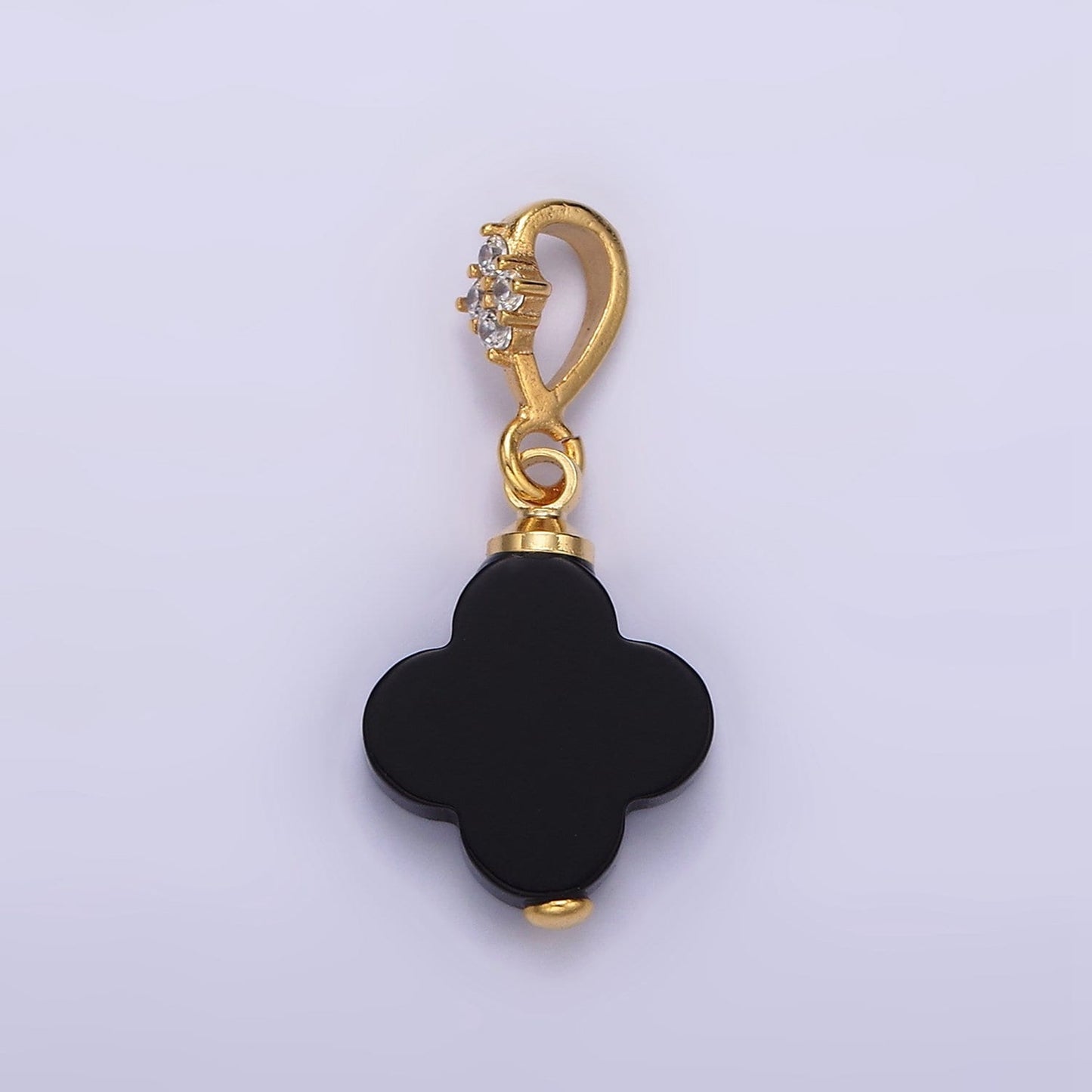 14k Gold Filled Dainty Clover Red Carnelian Charm July Birthstone Black Onyx Pendant N1294 N1295