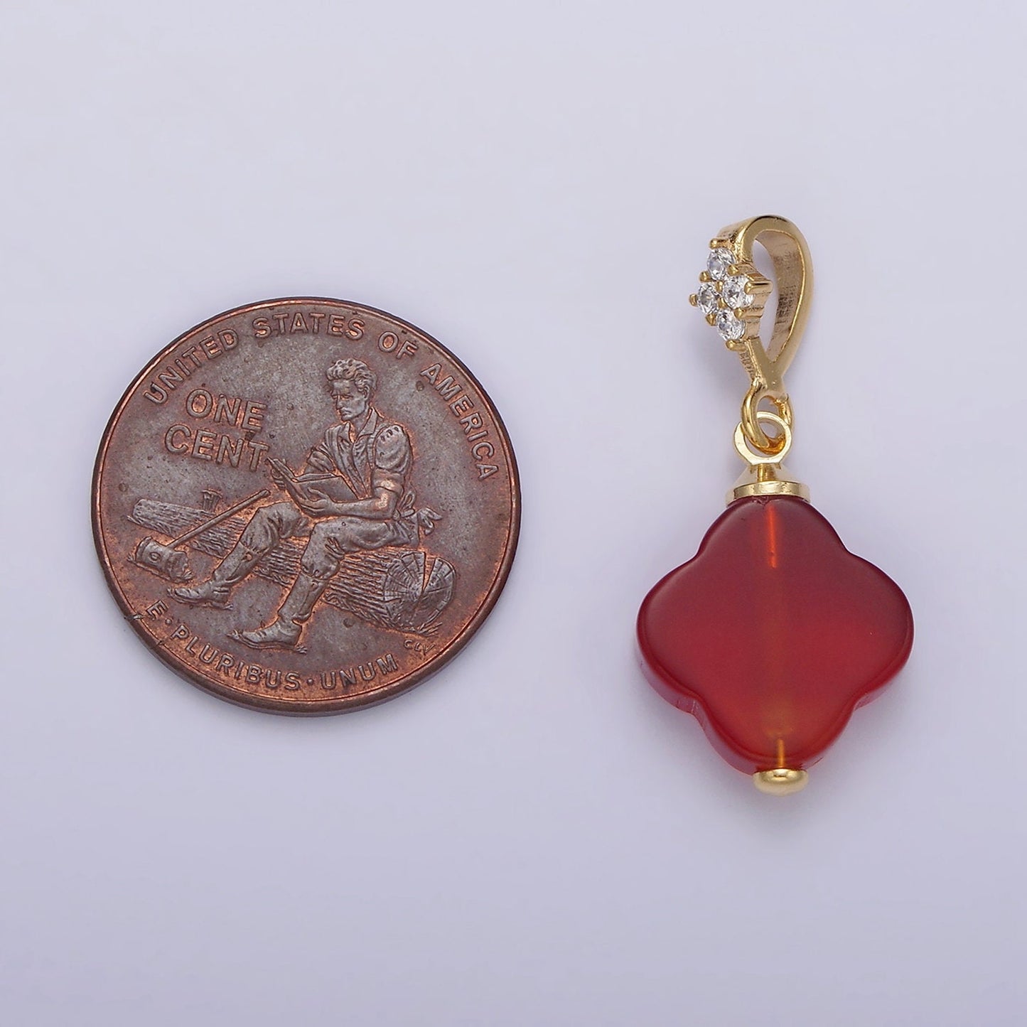 14k Gold Filled Dainty Clover Red Carnelian Charm July Birthstone Black Onyx Pendant N1294 N1295