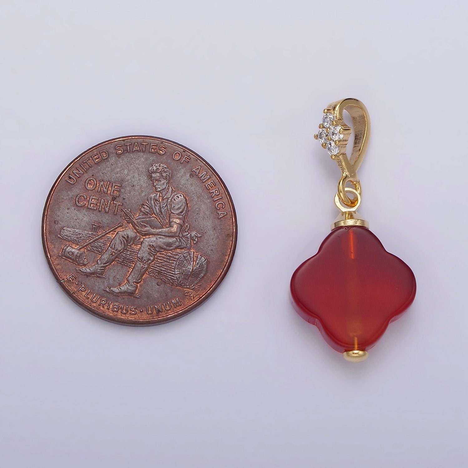 14k Gold Filled Dainty Clover Red Carnelian Charm July Birthstone Black Onyx Pendant N1294 N1295