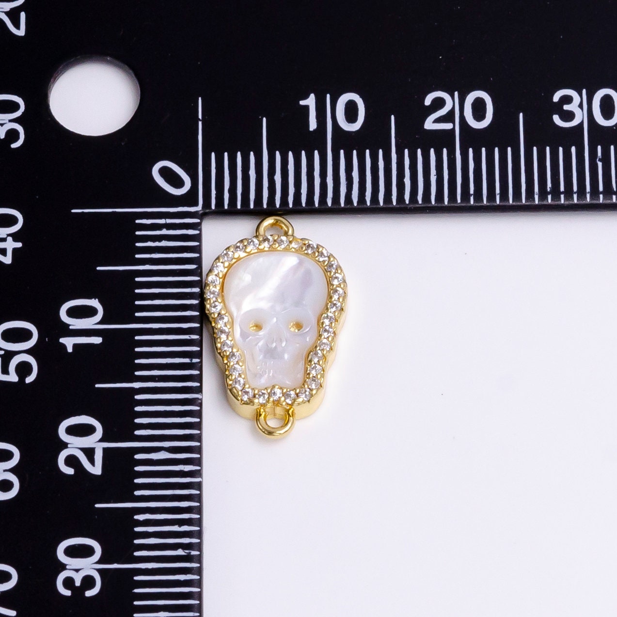 14K Gold Filled Skeleton Skull Shell Pearl Micro Paved Connector | Y752