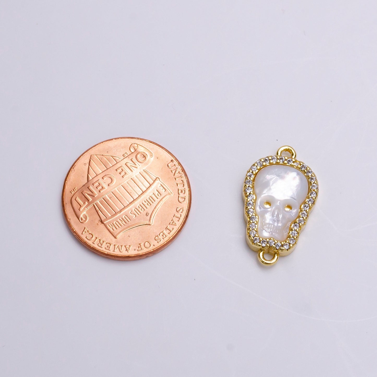 14K Gold Filled Skeleton Skull Shell Pearl Micro Paved Connector | Y752
