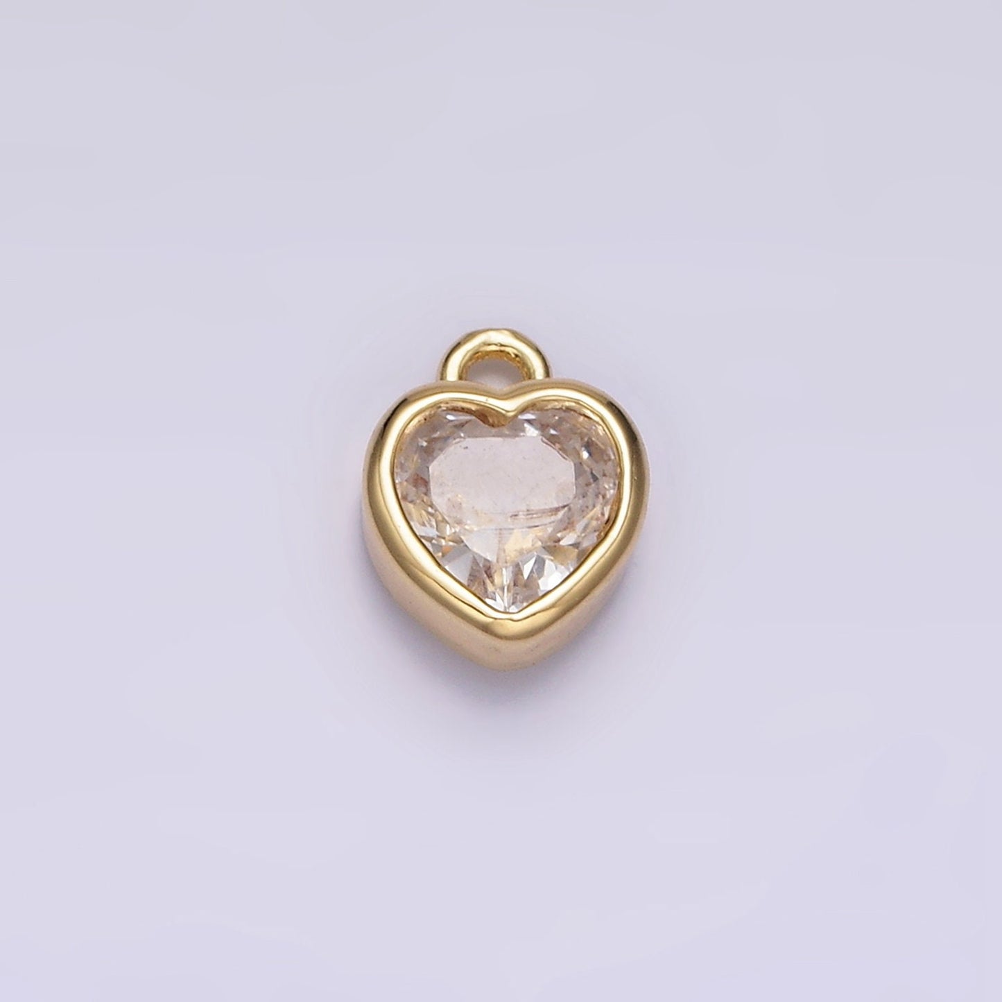 16K Gold Filled 7mm Clear CZ Heart Bezel Add-On Charm | N966