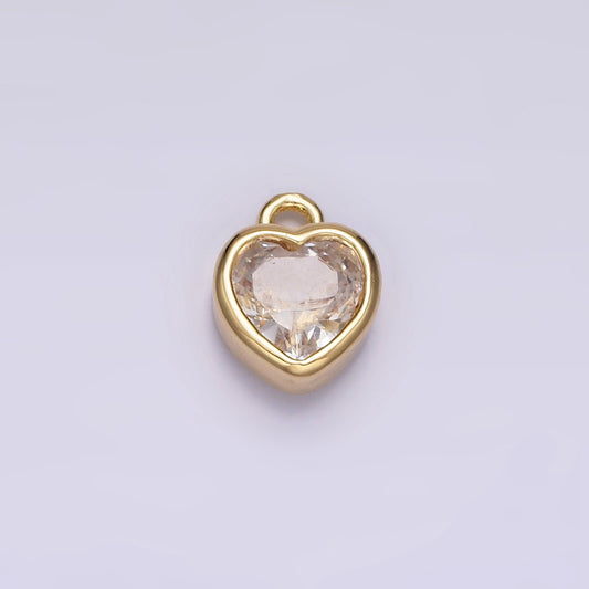 16K Gold Filled 7mm Clear CZ Heart Bezel Add-On Charm | N966