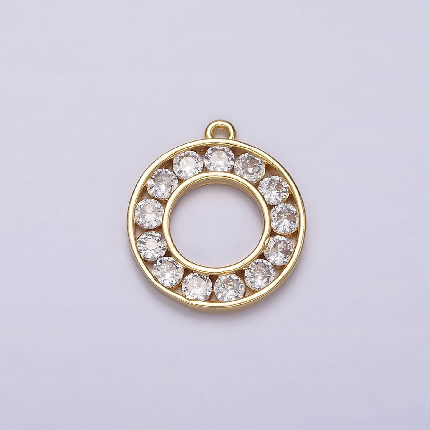 16K Gold Filled Clear CZ Lined Open Round Circle Charm | N964
