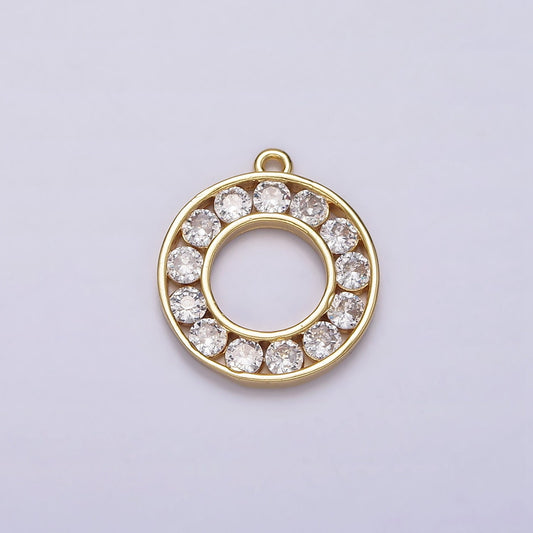 16K Gold Filled Clear CZ Lined Open Round Circle Charm | N964