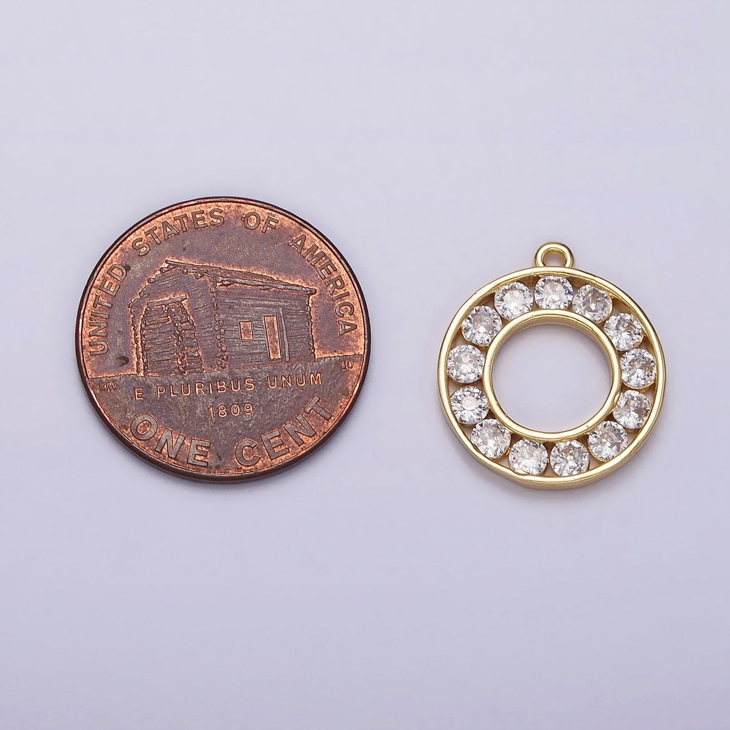 16K Gold Filled Clear CZ Lined Open Round Circle Charm | N964