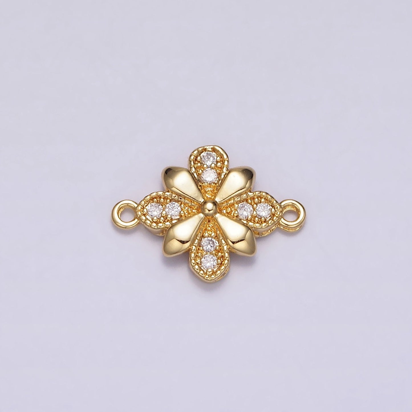 24K Gold Filled Clear Micro Paved Quatrefoil Flower Connector | Y780