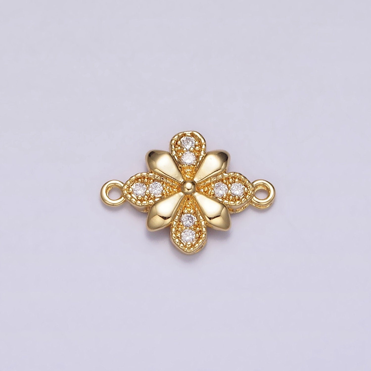 24K Gold Filled Clear Micro Paved Quatrefoil Flower Connector | Y780