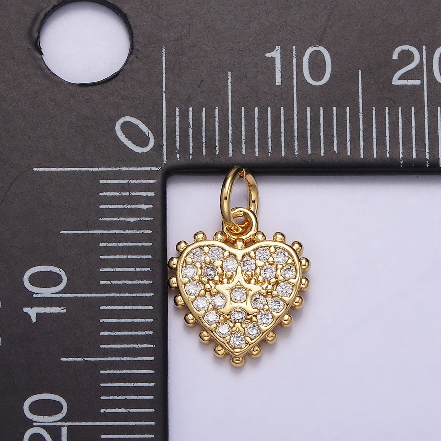 16K Gold Filled Heart Micro Paved CZ Dotted Outline Mini Charm E-429