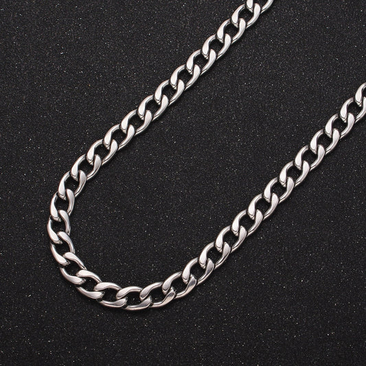 White Gold Filled 7.5mm Cuban Concave Flat Curb Unfinished Chain For Jewelry Making | ROLL-1489