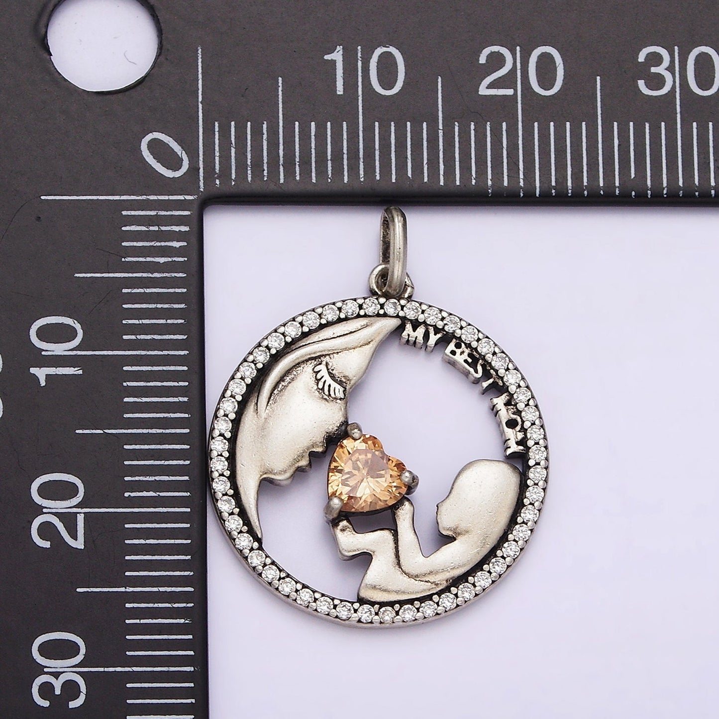 Micro Pave Pendant Sterling Silver S925 Mon and Son Daughters Coin Charm for Mom to Be Mother Day | SL-315
