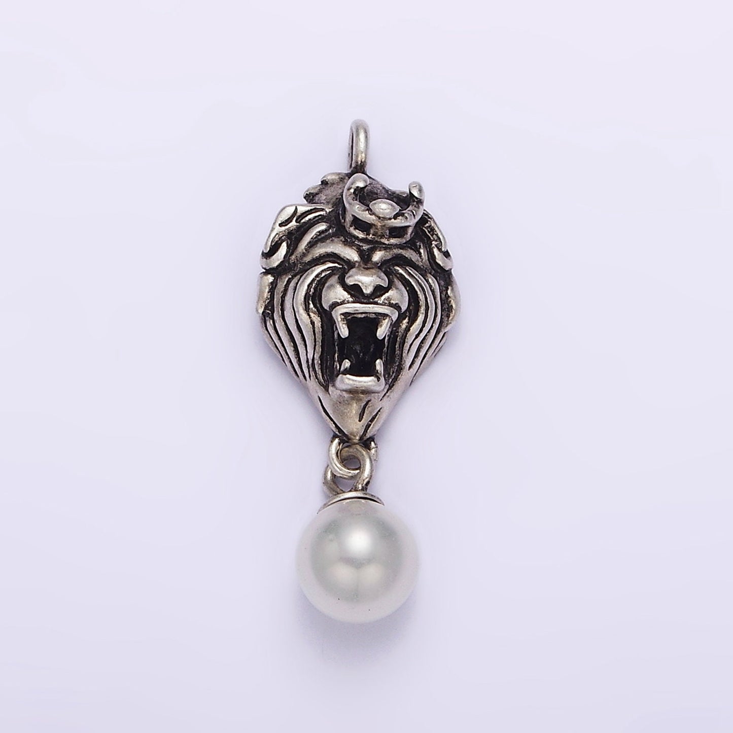 Dainty Lion King with Pearl Charm in 925 Sterling Silver Pendant SL-334
