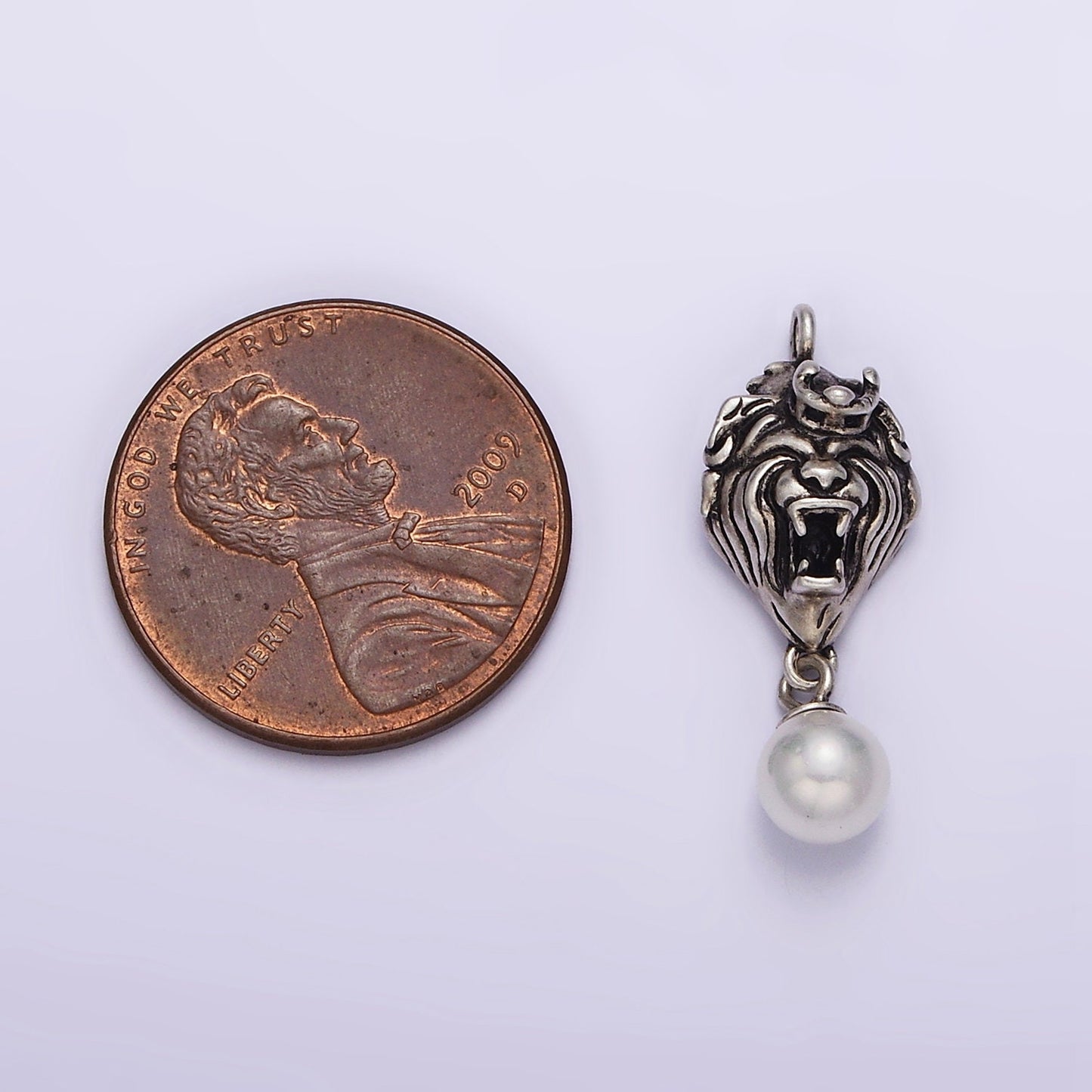 Dainty Lion King with Pearl Charm in 925 Sterling Silver Pendant SL-334