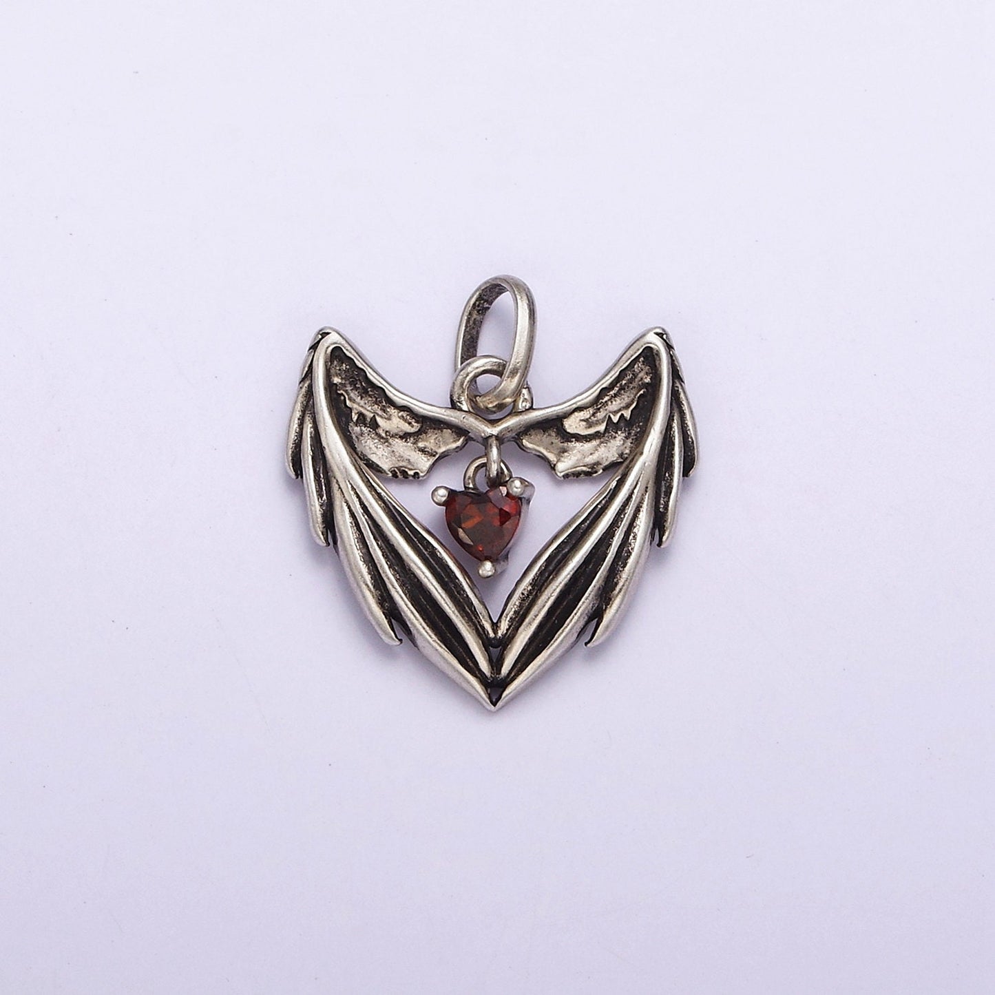 Dainty Angel Wing Heart Charm in 925 Sterling Silver Pendant with Red Cz Jewelry SL-319