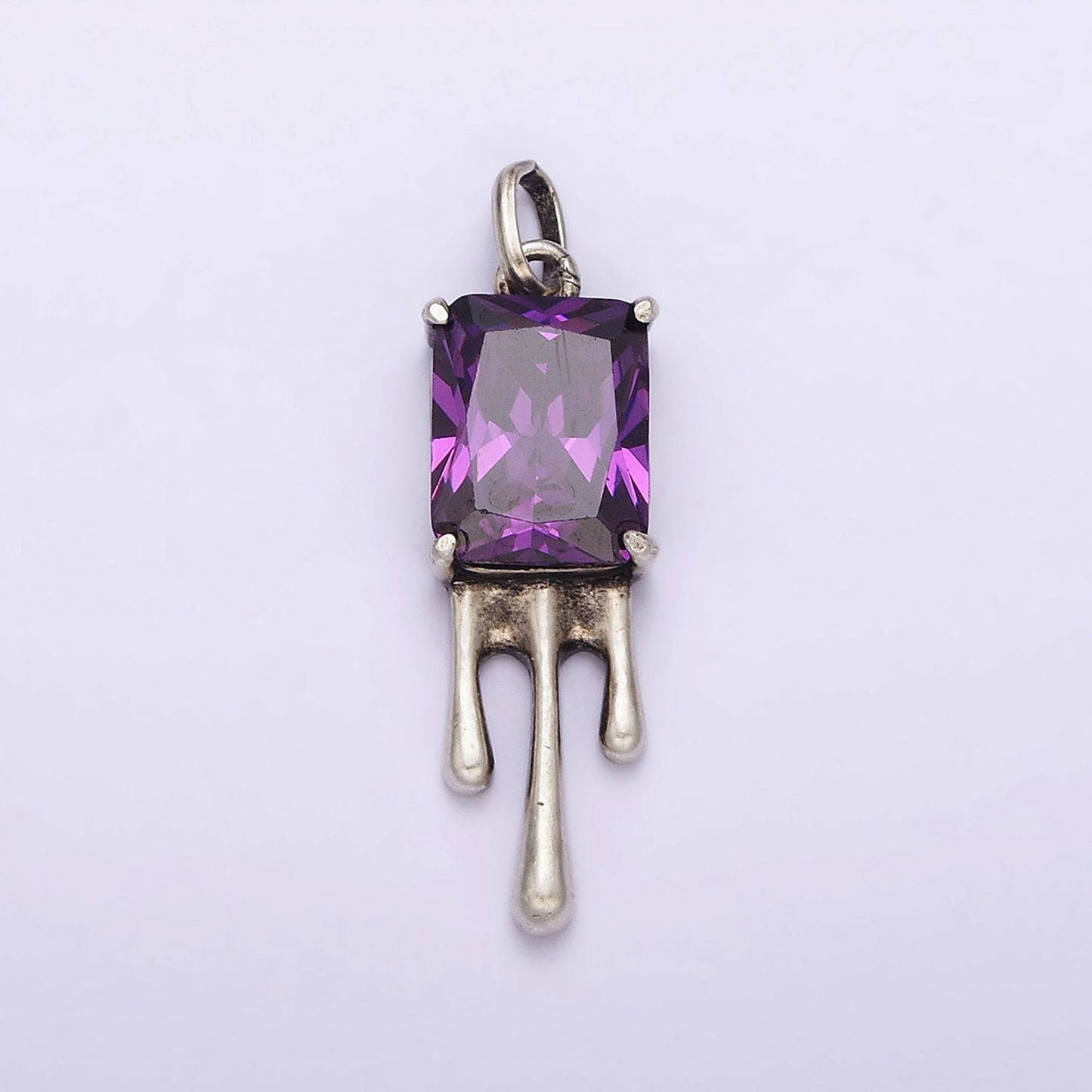 Sterling Silver S925 Purple CZ Baguette Molten Drip Charm | SL-333