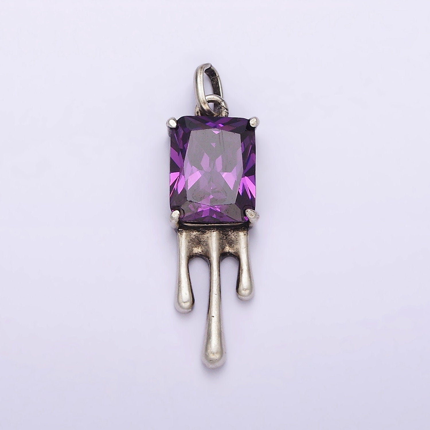 Sterling Silver S925 Purple CZ Baguette Molten Drip Charm | SL-333