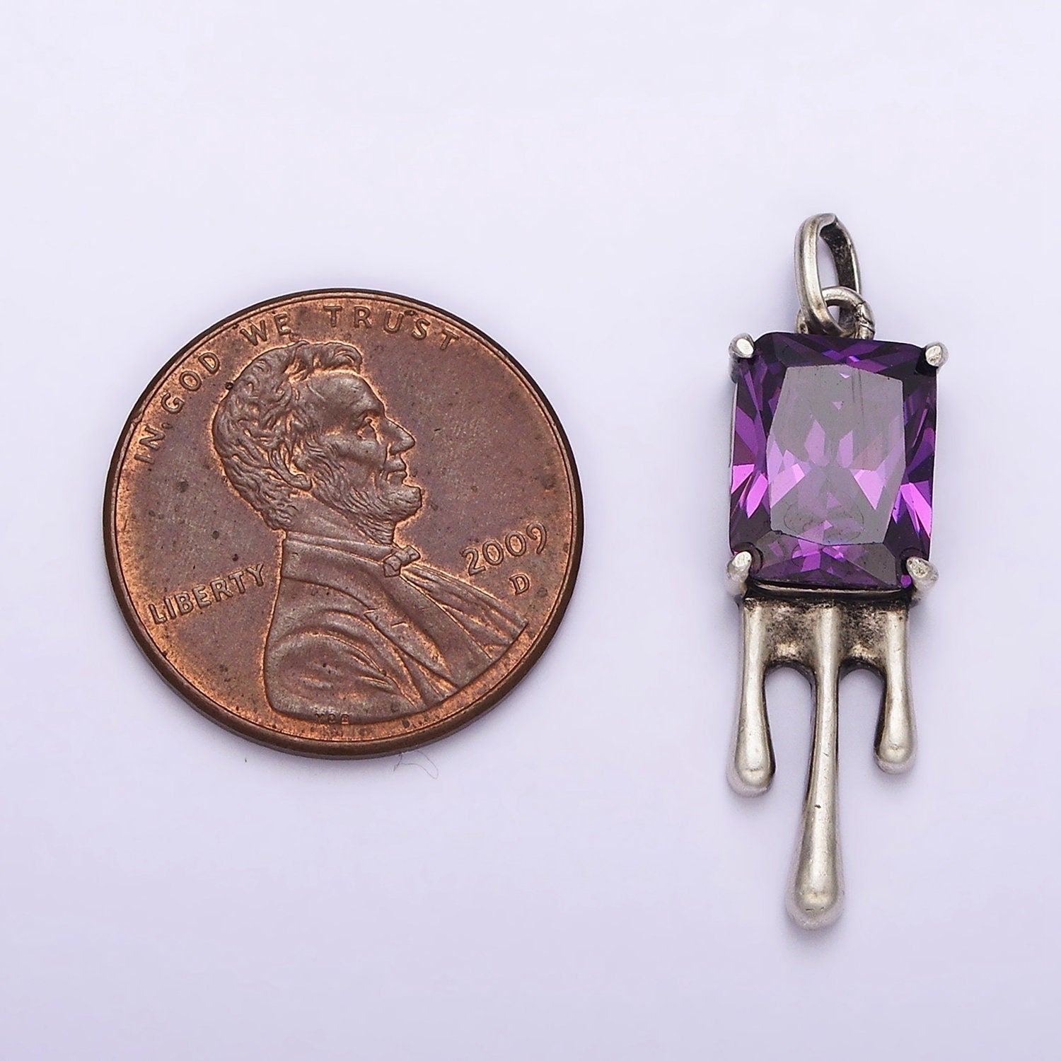 Sterling Silver S925 Purple CZ Baguette Molten Drip Charm | SL-333