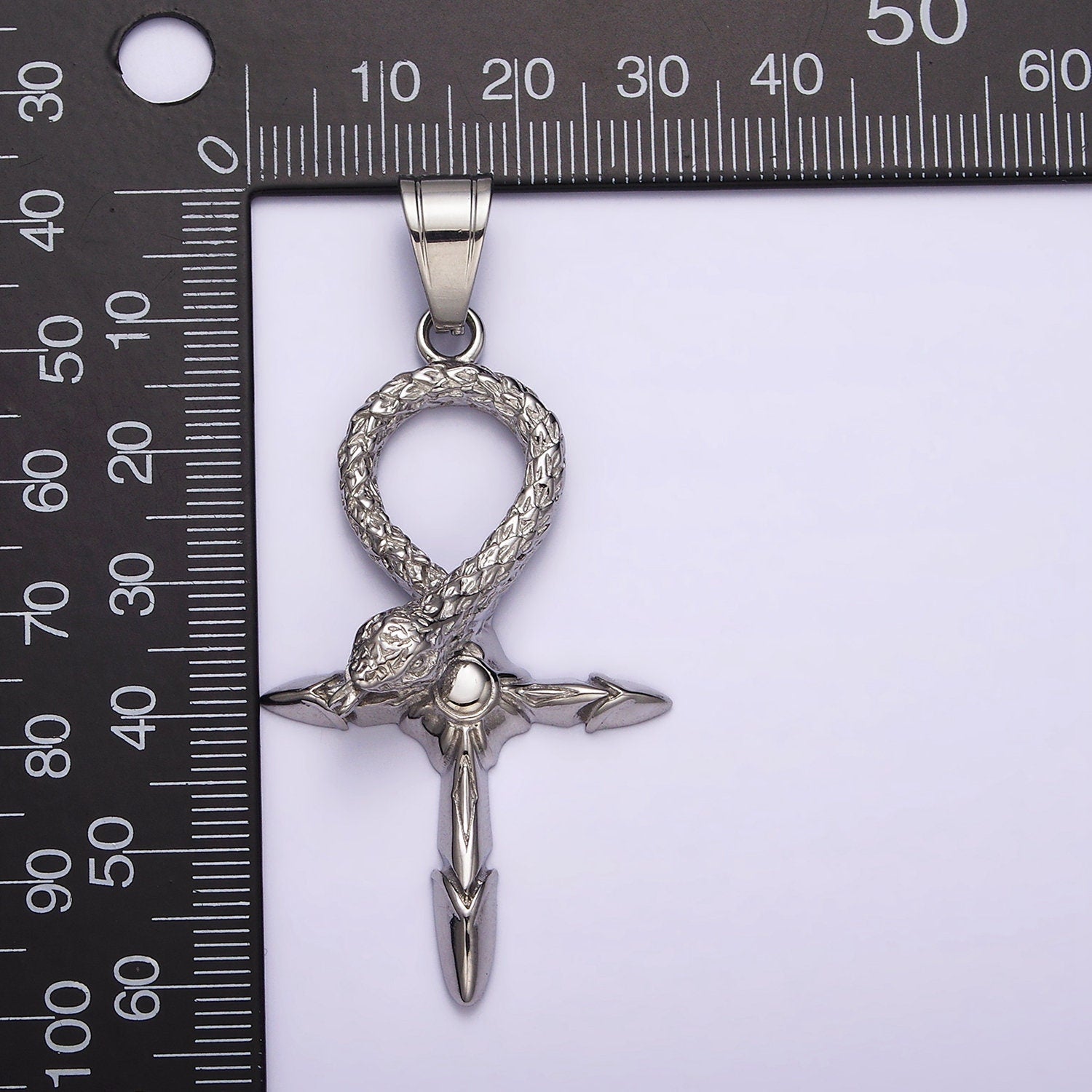 Stainless Steel Snake Serpent Sunburst Arrow Egyptian Ankh Cross Pendant | J746