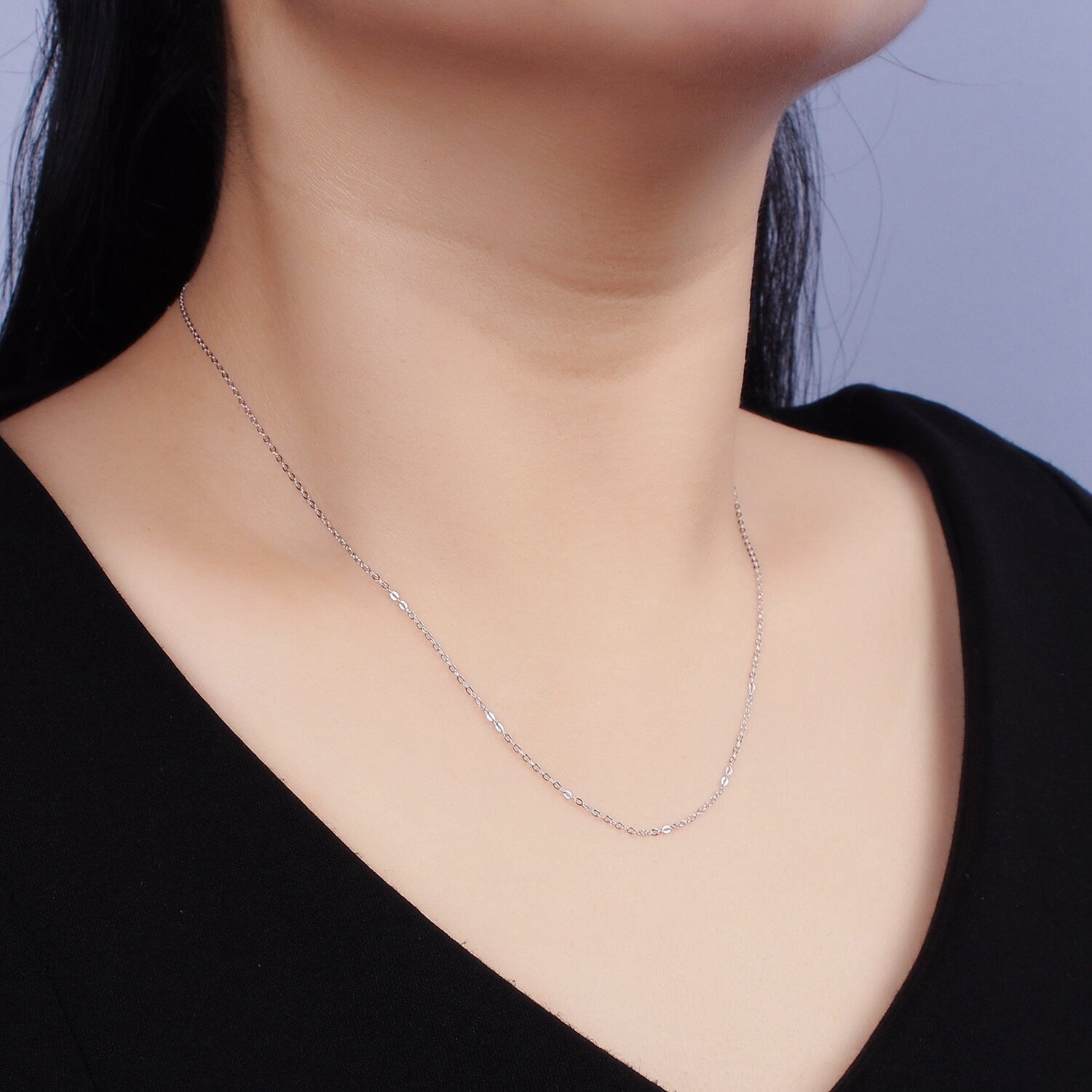 S925 Sterling Silver 0.5mm Dainty Cable Adjustable Slider 15.35 Inch Chain Necklace | WA-1946