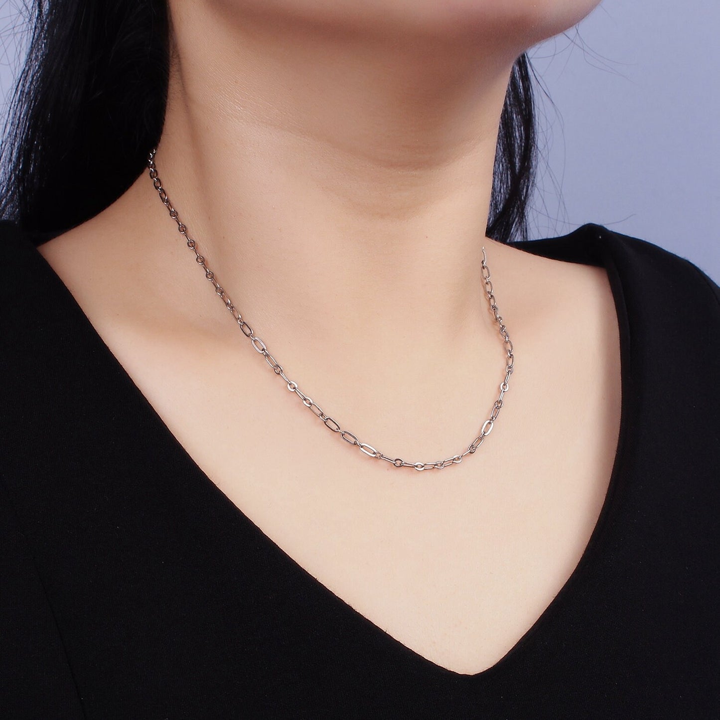 S925 Sterling Silver 2.7mm Paperclip Cable Link 15.5 Inch Choker Chain Necklace | WA-1968