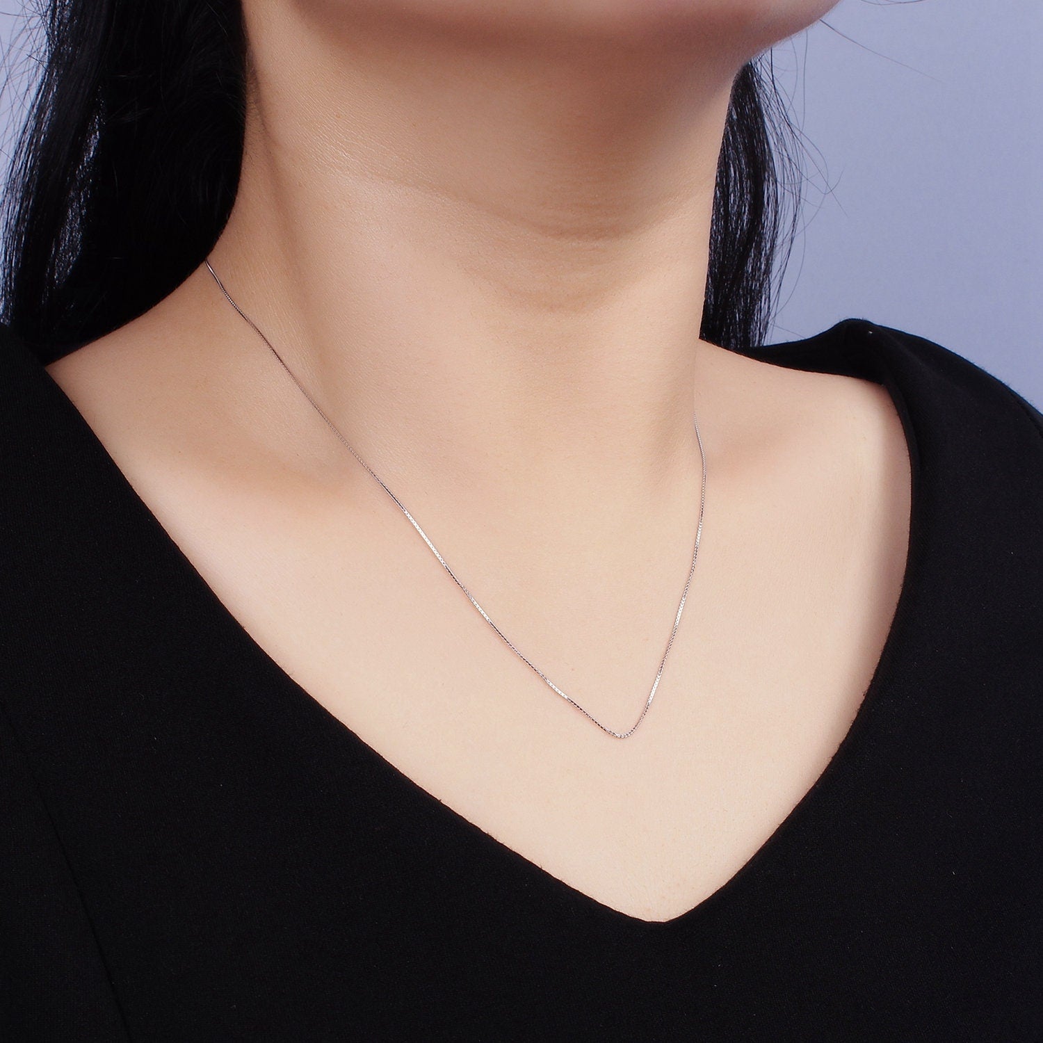 S925 Sterling Silver 0.5mm Dainty Box 18 Inch Adjustable Slider Chain Necklace | WA-1966