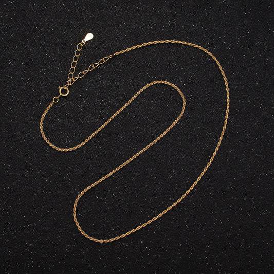 16K Gold Vermeil S925 Sterling Silver 1.2mm Dainty Twisted Rope Chain Necklace | WA-1956