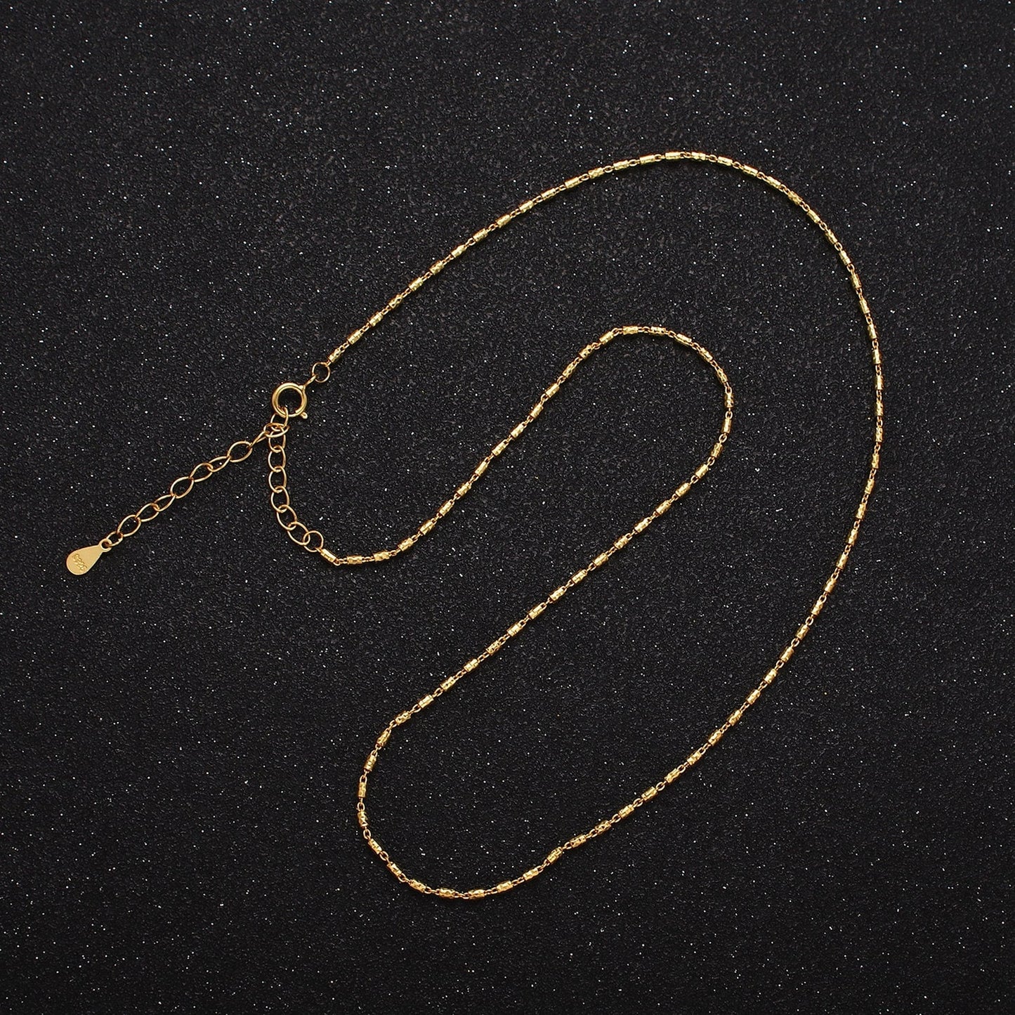 16K Gold Vermeil S925 Sterling Silver 1.3mm Dainty Tube 15.5 Inch Chain Necklace | WA-1952