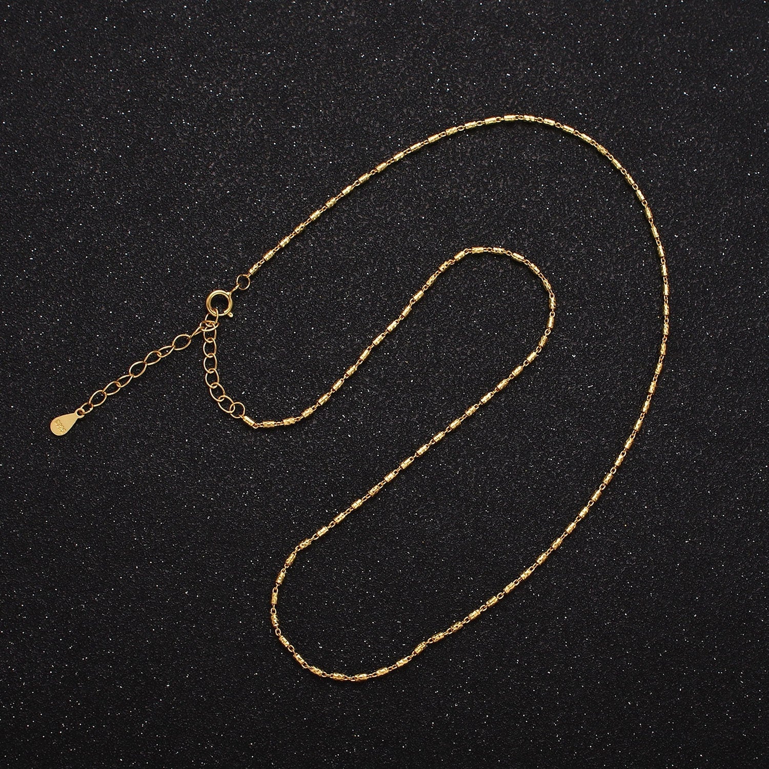 16K Gold Vermeil S925 Sterling Silver 1.3mm Dainty Tube 15.5 Inch Chain Necklace | WA-1952