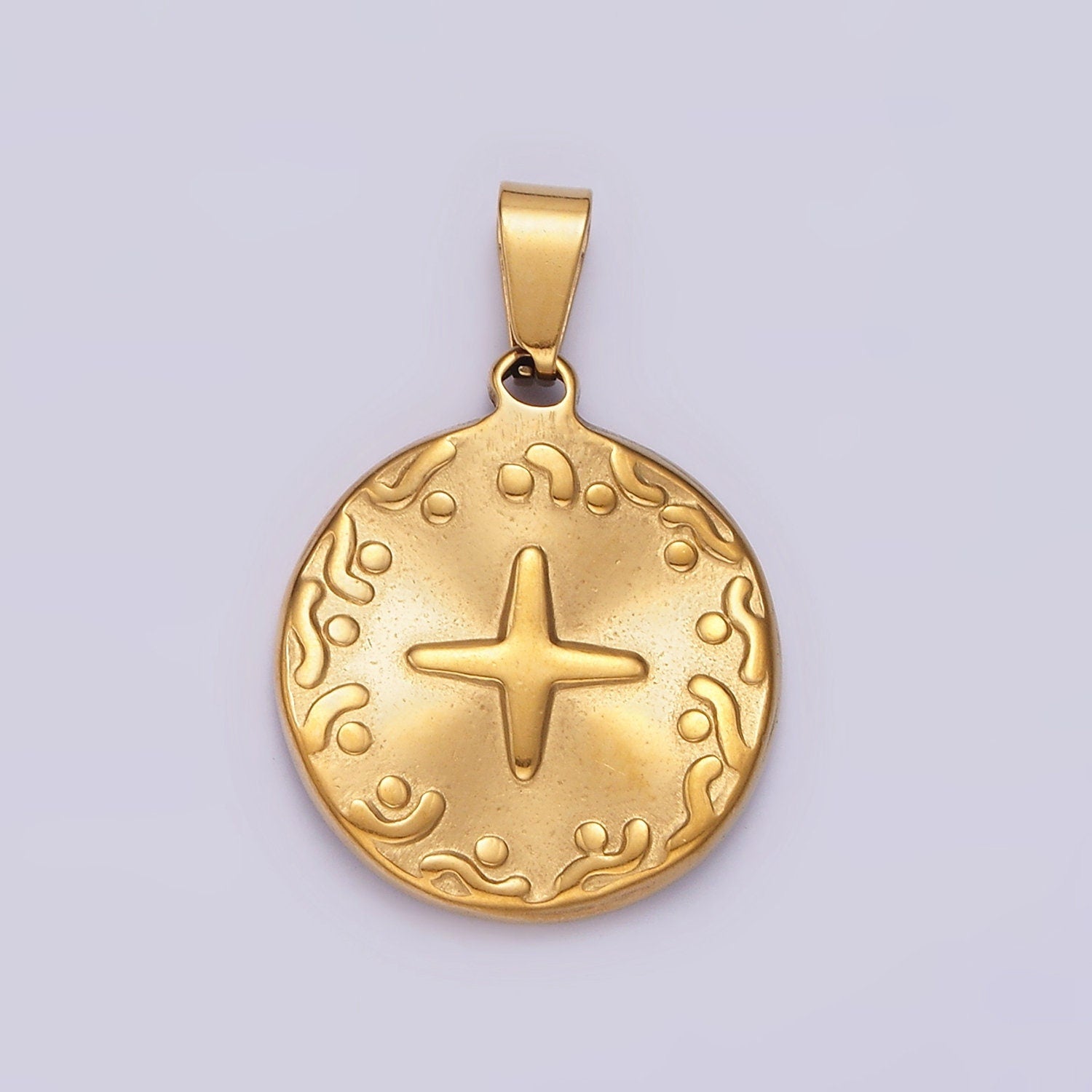 Stainless Steel 25.5mm Celestial Star Line Dot Artisan Textured Pendant | P800