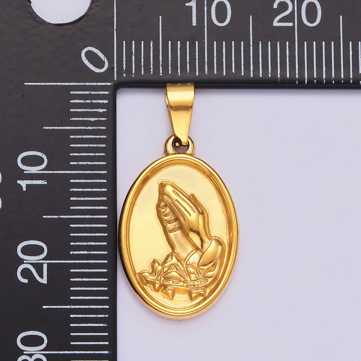 Gold Stainless Steel Oval Prayer Hands Pendant, Religious Gifts Dainty Jewelry Christian Jewelry, Protection Pendant Spiritual Gift P803