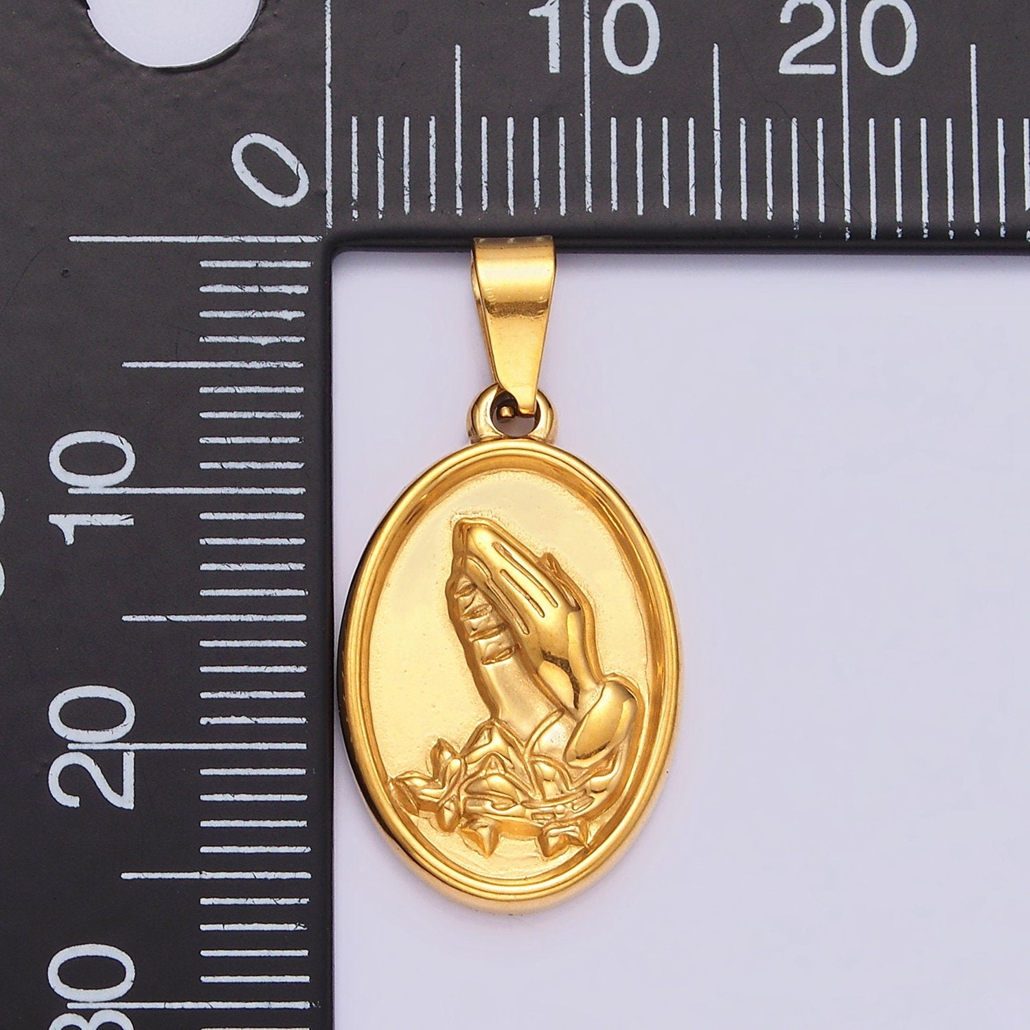 Gold Stainless Steel Oval Prayer Hands Pendant, Religious Gifts Dainty Jewelry Christian Jewelry, Protection Pendant Spiritual Gift P803