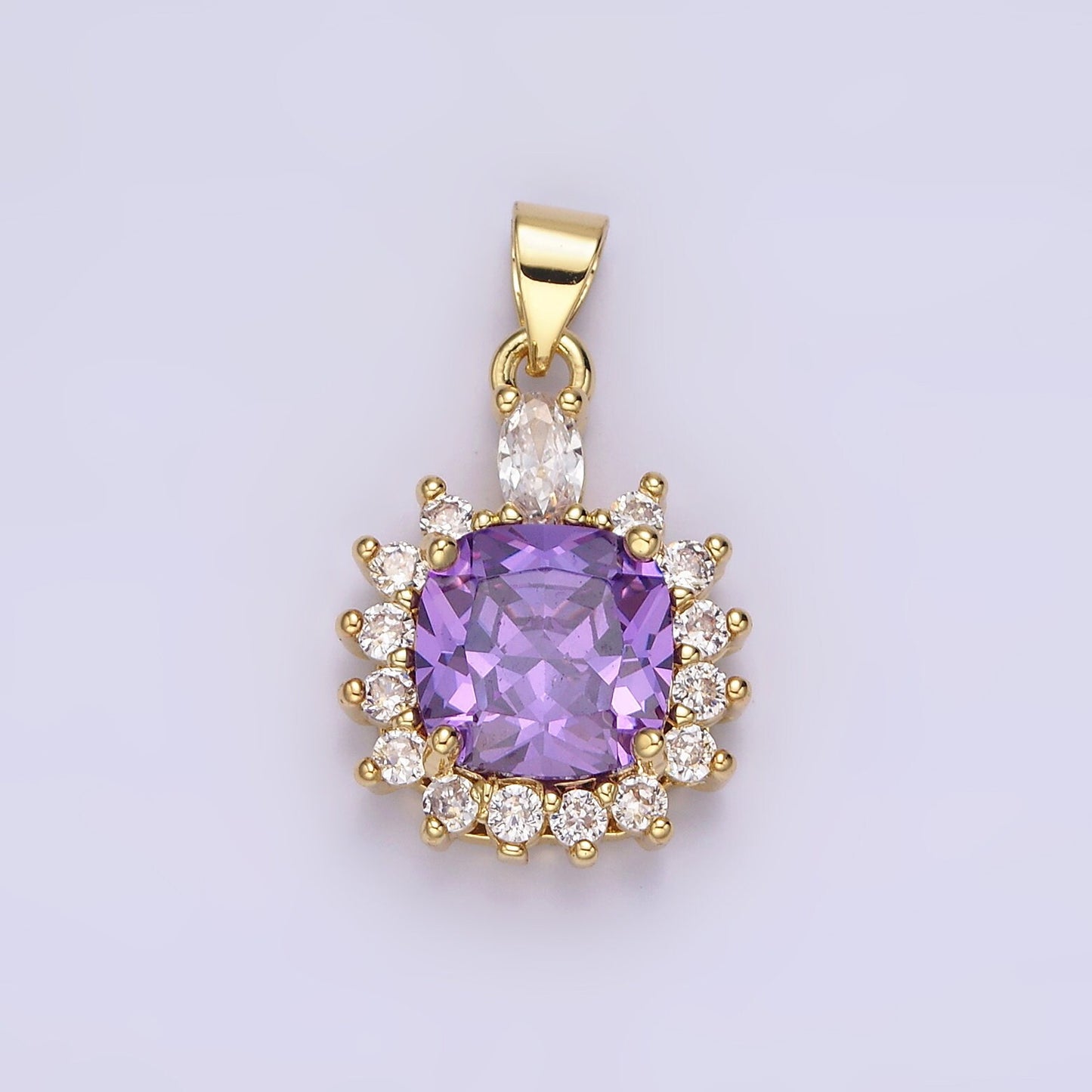 14K Gold Filled Purple, Clear, Pink Square Round CZ Pendant | AA656 - AA658