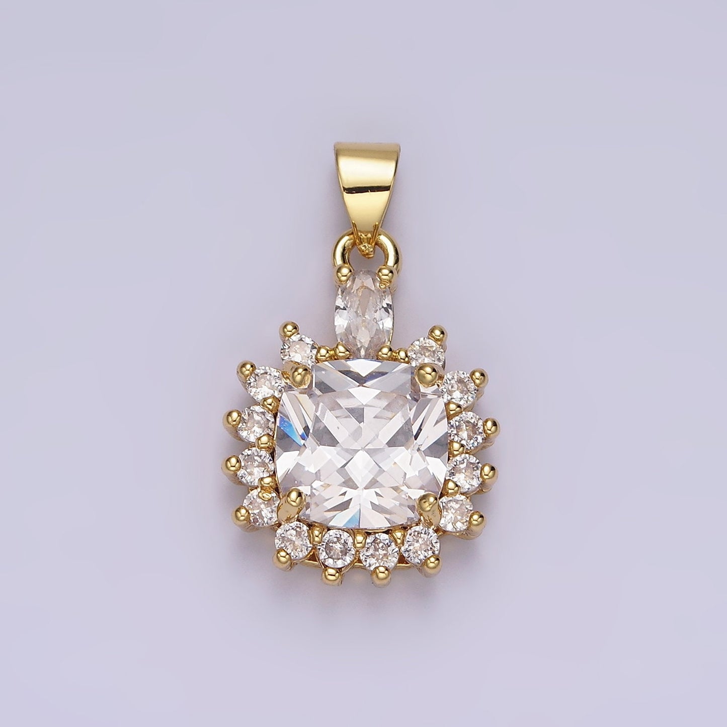 14K Gold Filled Purple, Clear, Pink Square Round CZ Pendant | AA656 - AA658