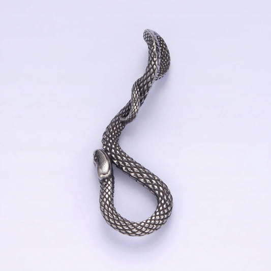 Stainless Steel 50mm Snake Serpent Scale Textured Curved Pendant | P738