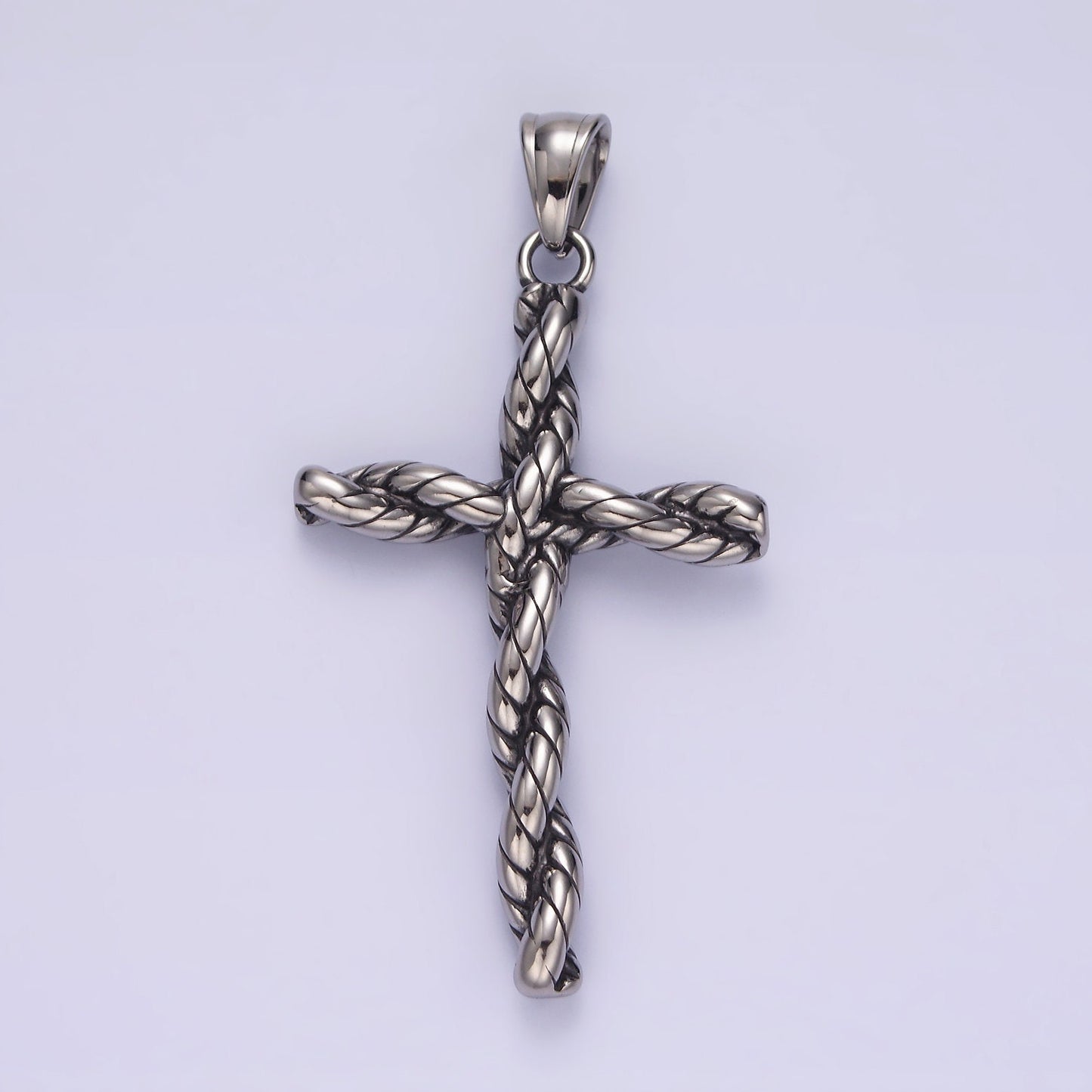 Stainless Steel 64mm Twisted Rope Religious Cross Pendant | P746