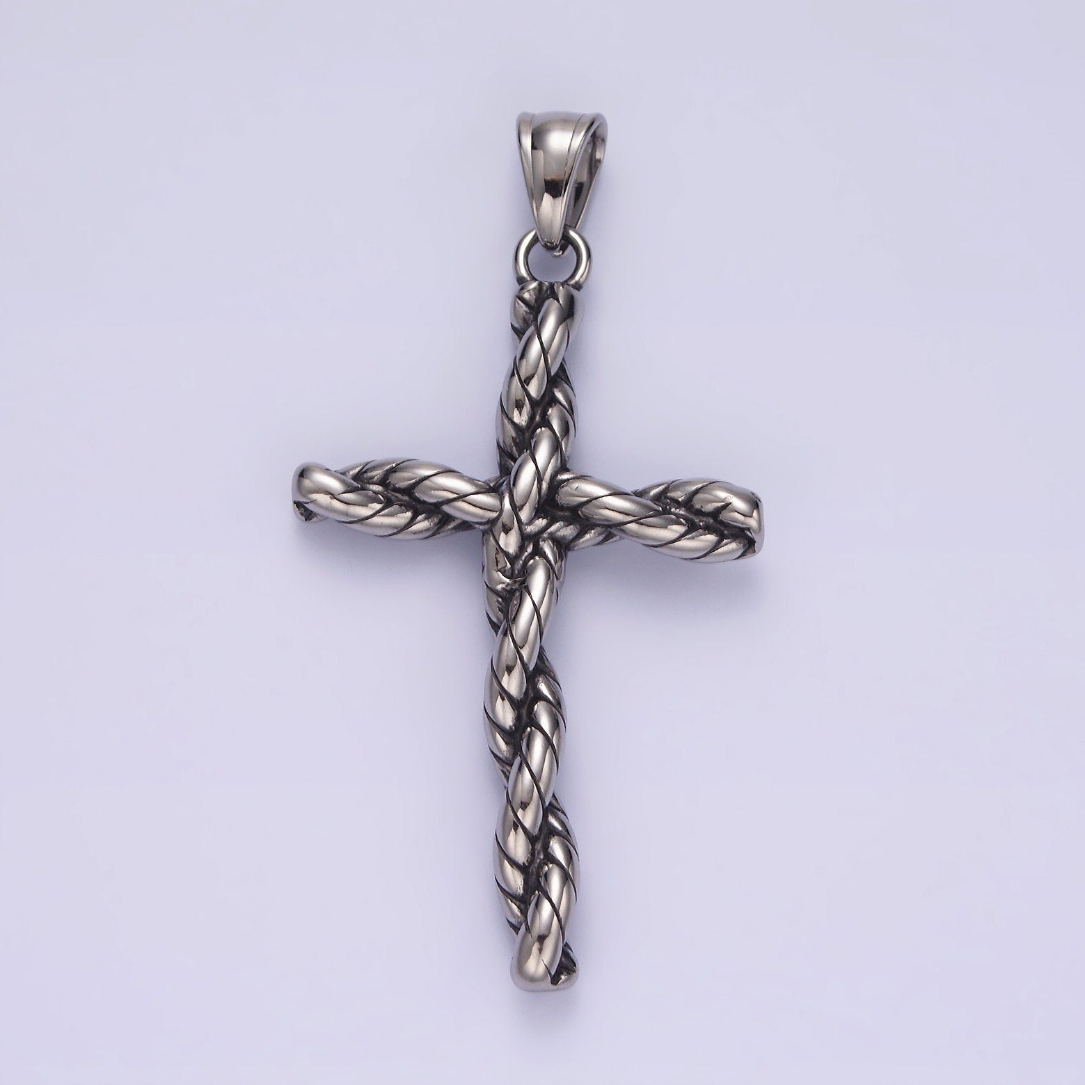 Stainless Steel 64mm Twisted Rope Religious Cross Pendant | P746