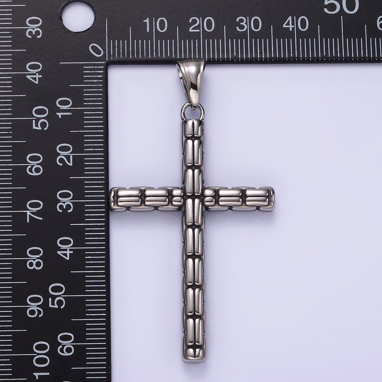 Stainless Steel 64mm Religious Latin Cross Bar Line-Textured Pendant | P741