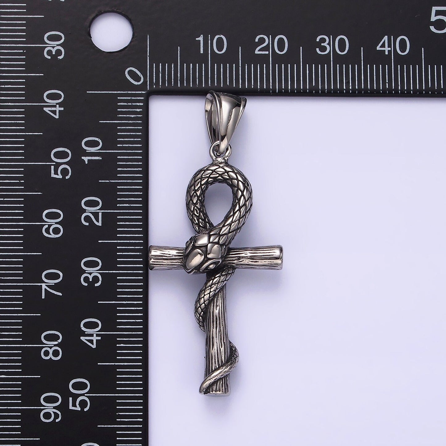 Stainless Steel 50mm Snake Wood-Textured Egyptian Ankh Cross Pendant | P748