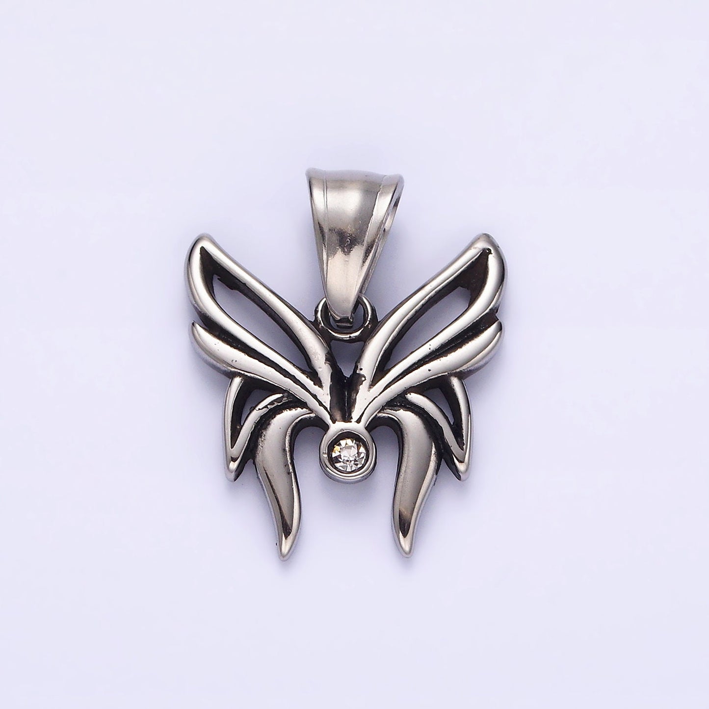 Stainless Steel Clear CZ Butterfly Mariposa Open Wings Pendant | P742