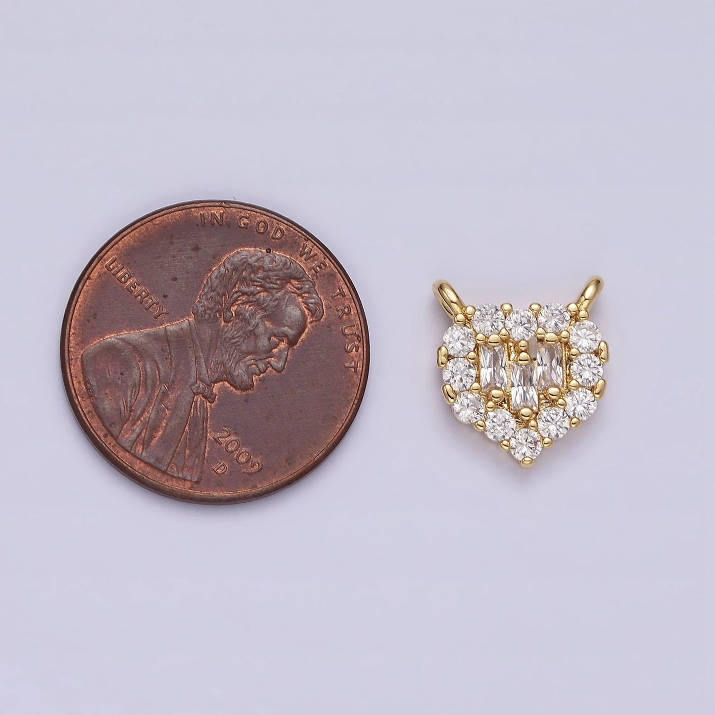 Mini Gold Heart Charm Connector Clear Triple Baguette Micro Paved CZ 10mm Link Connector | G663 G664