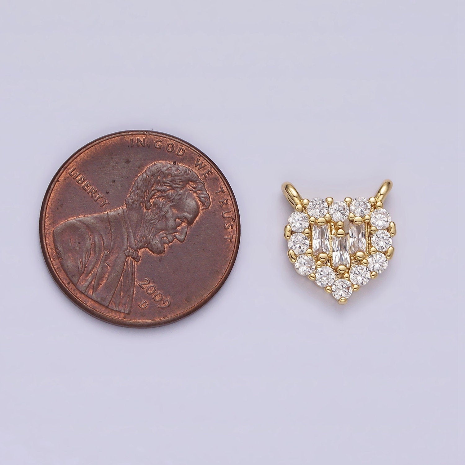 Mini Gold Heart Charm Connector Clear Triple Baguette Micro Paved CZ 10mm Link Connector | G663 G664