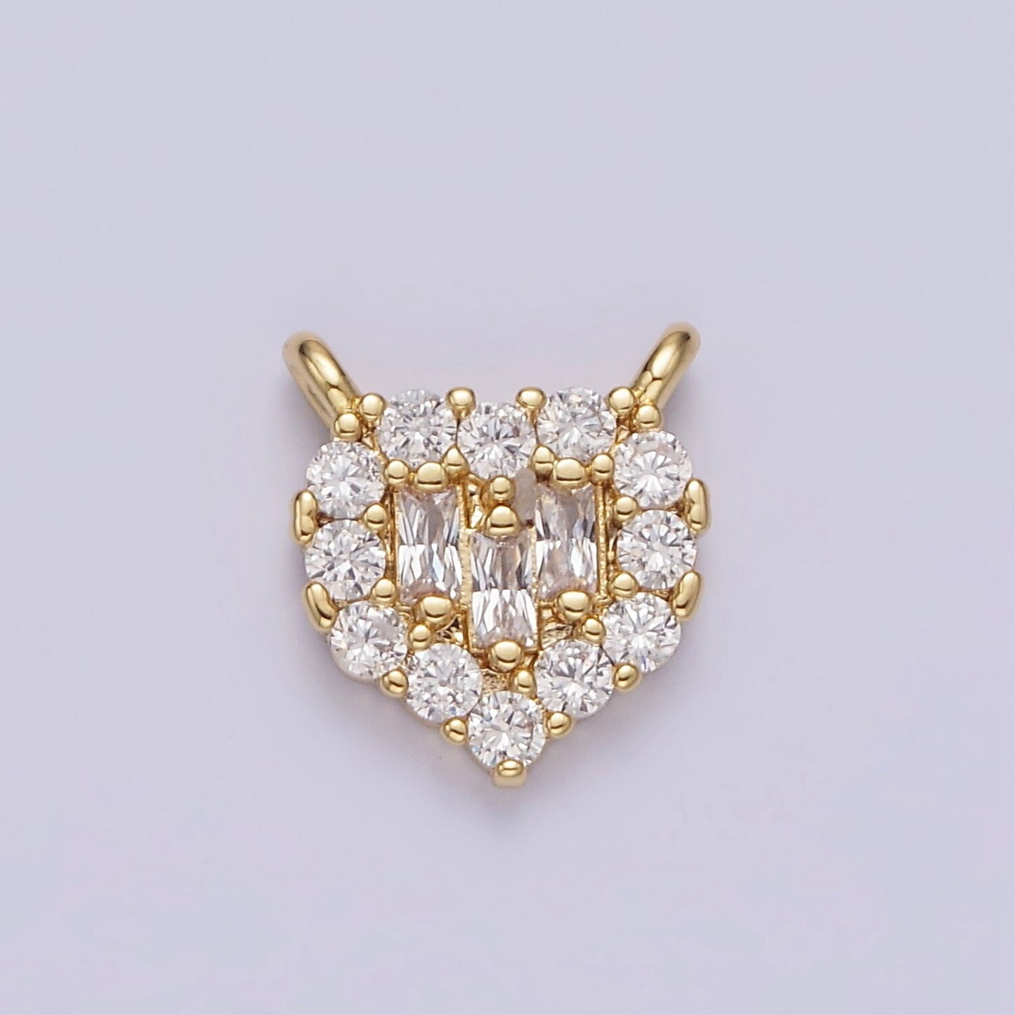 Mini Gold Heart Charm Connector Clear Triple Baguette Micro Paved CZ 10mm Link Connector | G663 G664