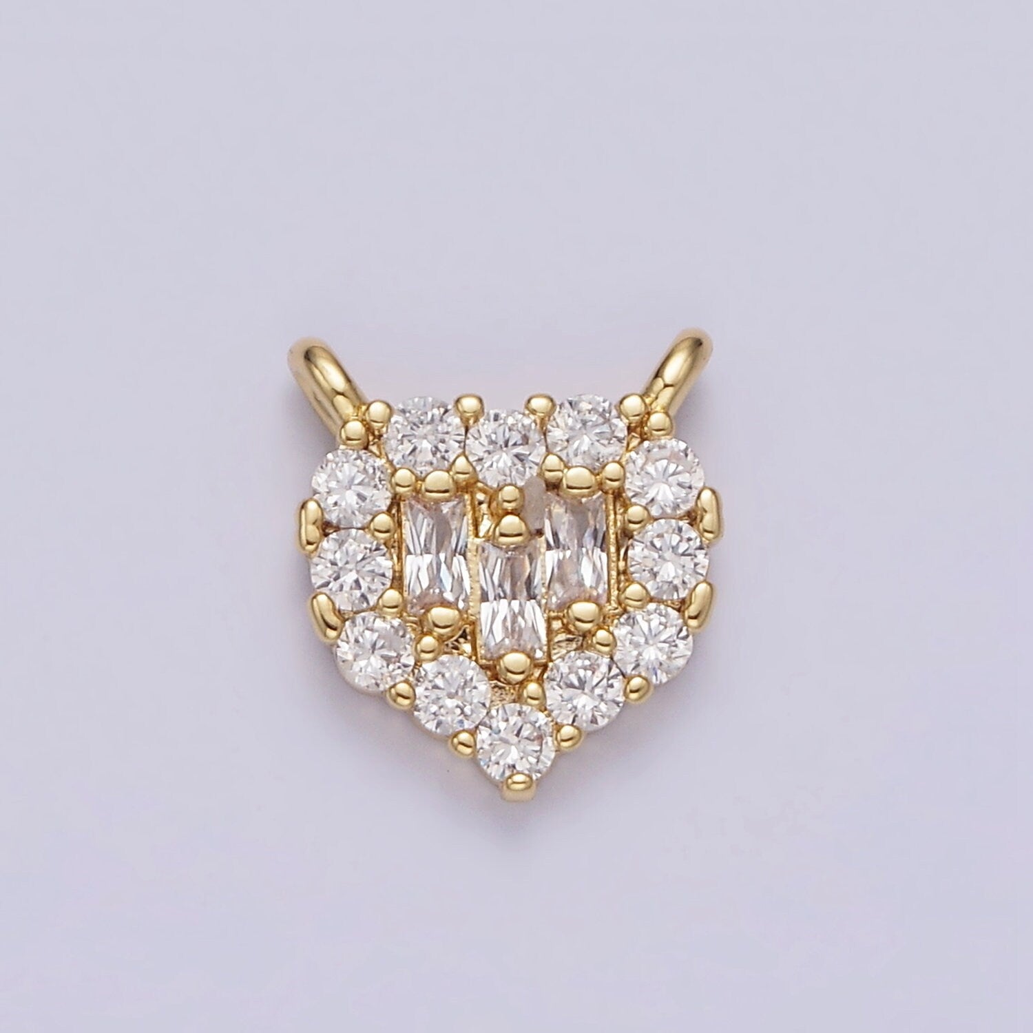 Mini Gold Heart Charm Connector Clear Triple Baguette Micro Paved CZ 10mm Link Connector | G663 G664