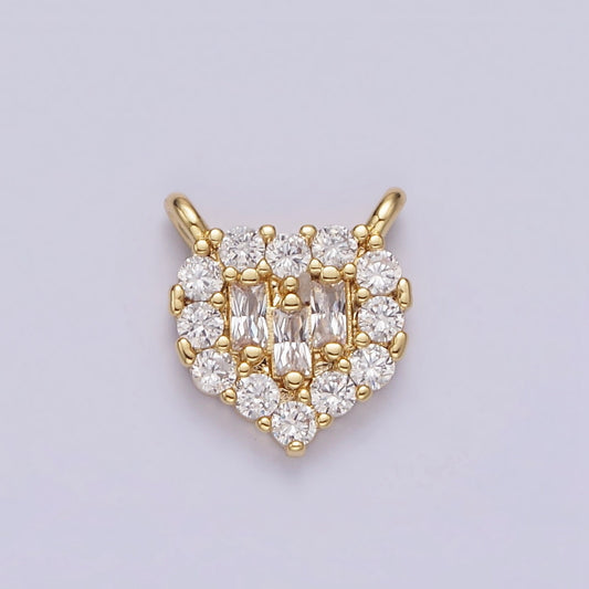Mini Gold Heart Charm Connector Clear Triple Baguette Micro Paved CZ 10mm Link Connector | G663 G664